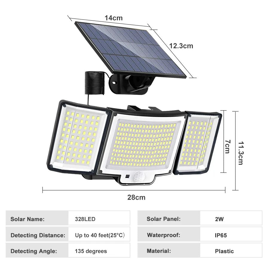 348LED Solar lamp outdoor security light with motion sensor