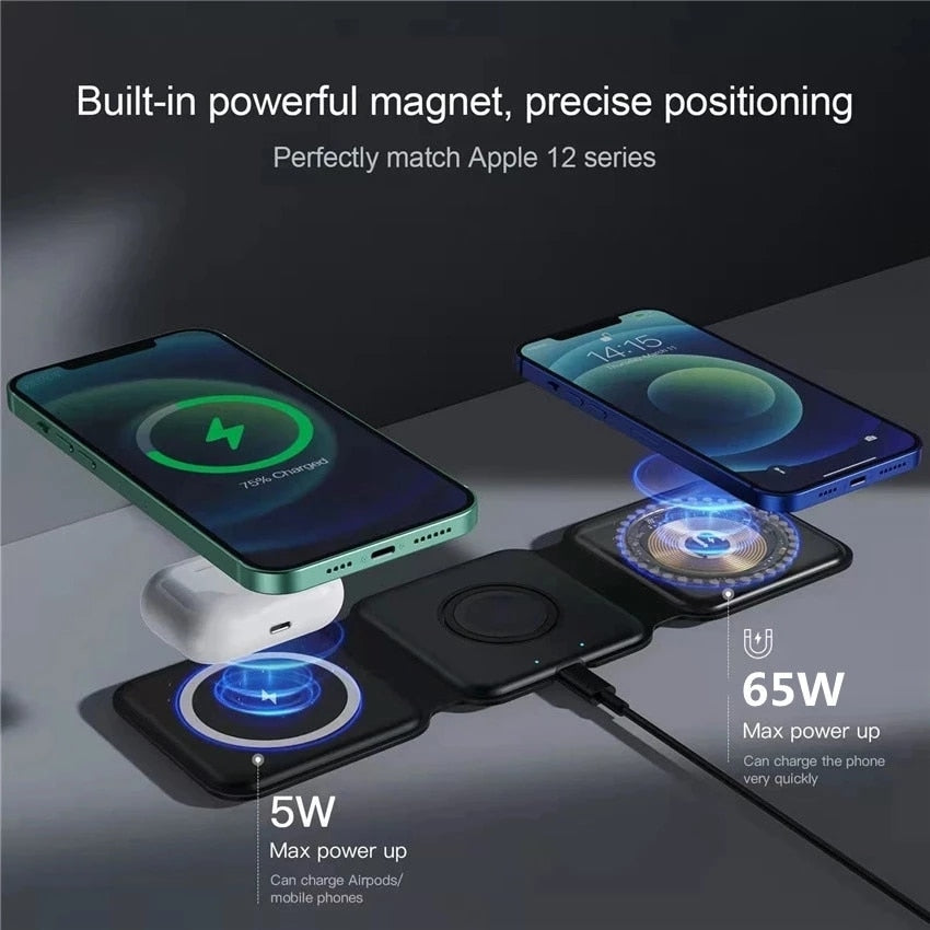 15W 3 in 1 Magnetic Wireless Charger Pad for iPhone