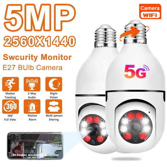 5G WiFi E27 Bulb Camera: AI Human Detect, Night Vision